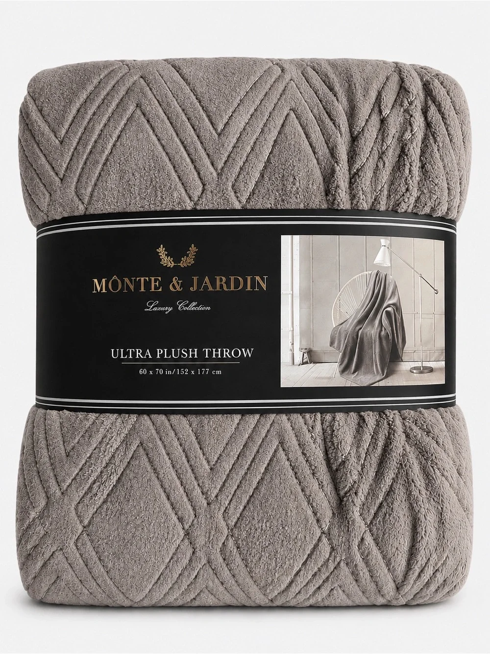 MONTE & JARDIN Luxury Collection Ultra Plush Throw Blanket, 60” x 70” Gray, New